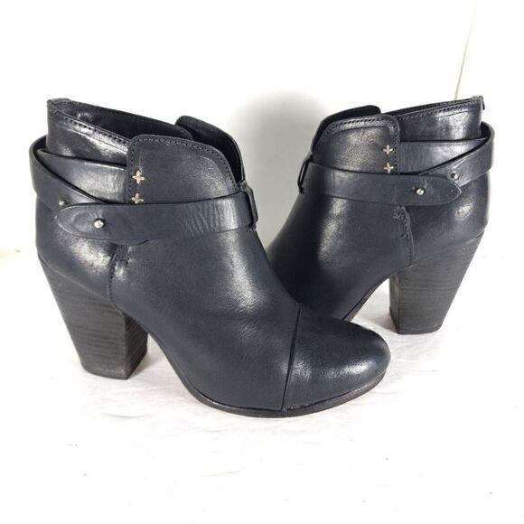 RAG & BONE Women's Harrow US7,5 EU37,5 Black Leather Strappy Ankle Booties Boot - Picture 6 of 14
